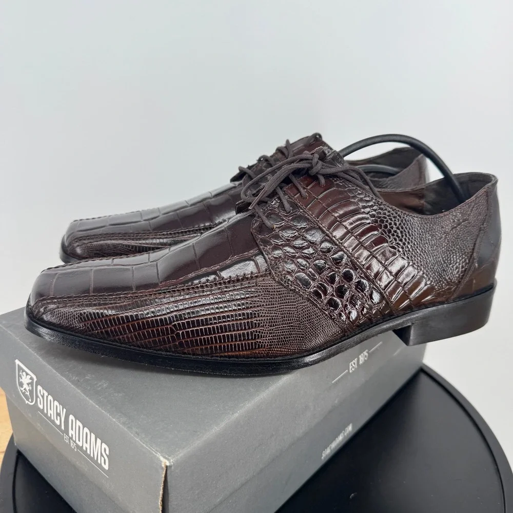 Stacy Adams Pietro Cognac Brown Exotic Print Leather Oxford Shoes 24675-221 11.5